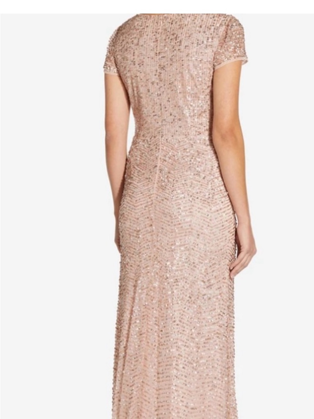 Adrianna Papell Blush Sequin V-Neck Evening Dress, size 14 - Picture 3 of 4